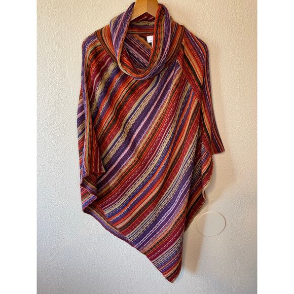 Big Buddha Sweaters - Big Buddha Orange & Purple Striped Cowell Neck Boho Y2K Style Poncho One Size